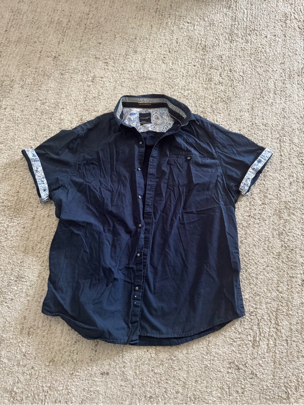 Denim & Flower Navy Short-Sleeve Button-Down with Contrast Trim